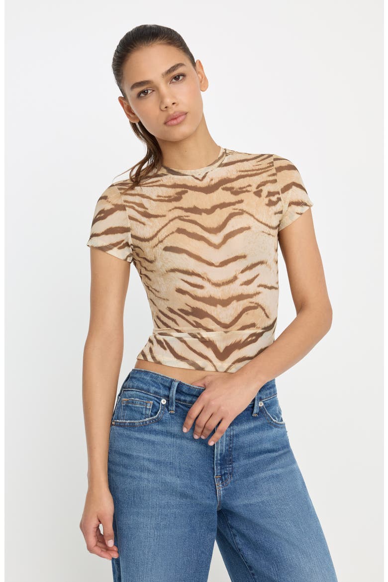 Printed Mesh T-Shirt, Alternate, color, BROWN TIGER