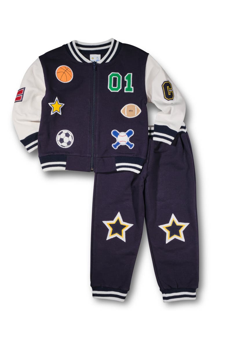 French Terry Varsity Sports Jacket, Alternate, color, Navy/White
