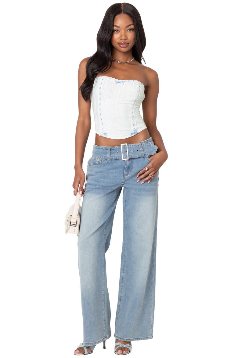 Mist Lacey Ribbon Corset Crop Top, Alternate, color, WHITE