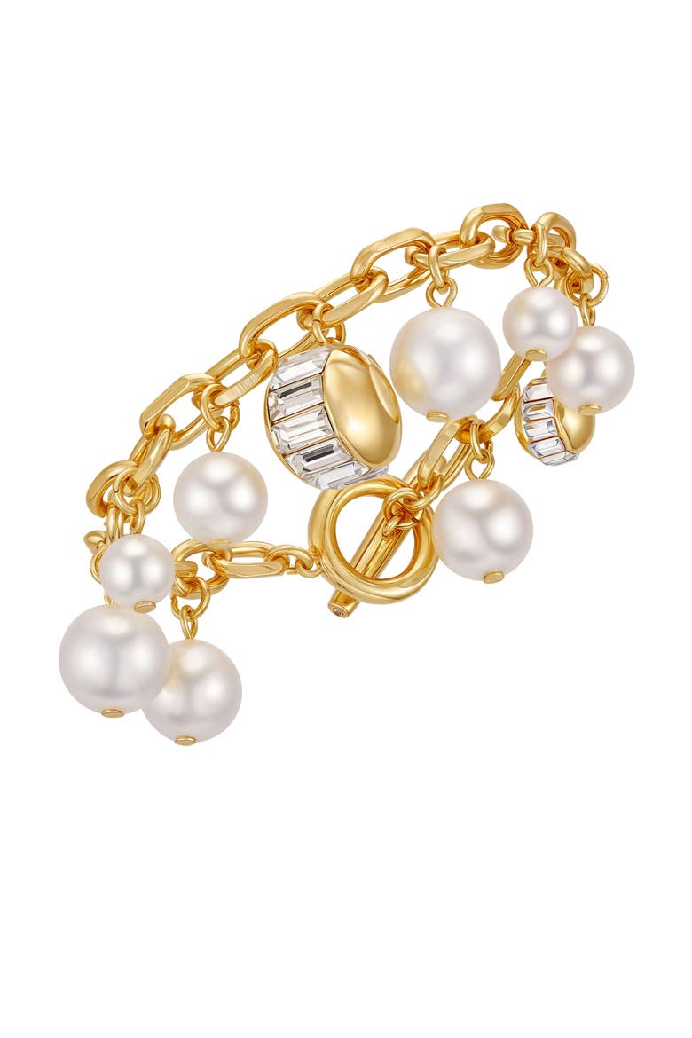 Pearl Crystal Charm Bracelet, Alternate, color, 14K Gold Plated