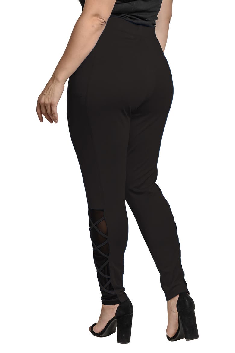 Interlaced Mesh Detail Leggings, Alternate, color, BLACK
