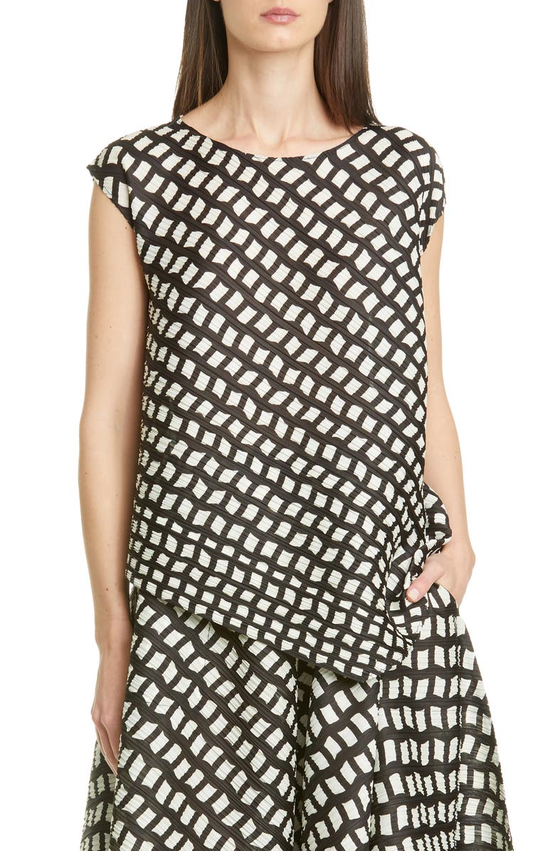 Pleats Please Issey Miyake Step Grid Asymmetrical Top, Main, color,