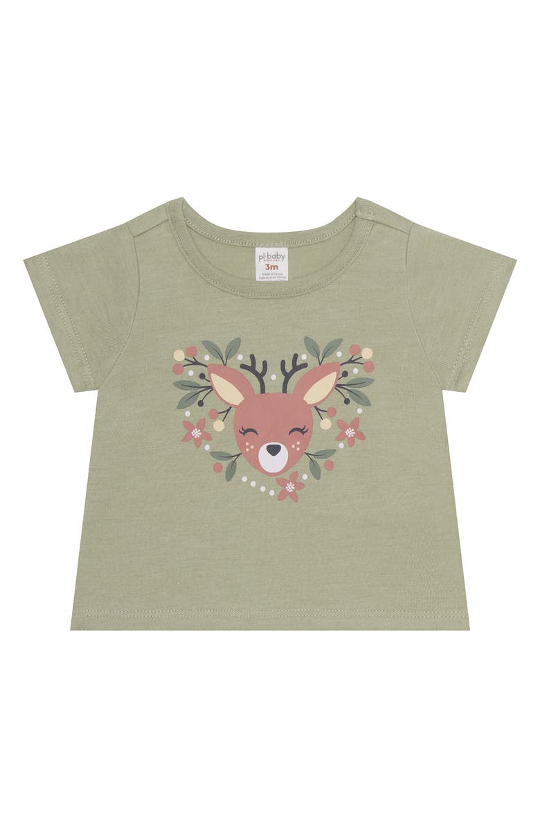PL Baby by Petit Lem Fleece Jacket, Graphic T-Shirt, Joggers and Headband Set, Alternate, color, Deer