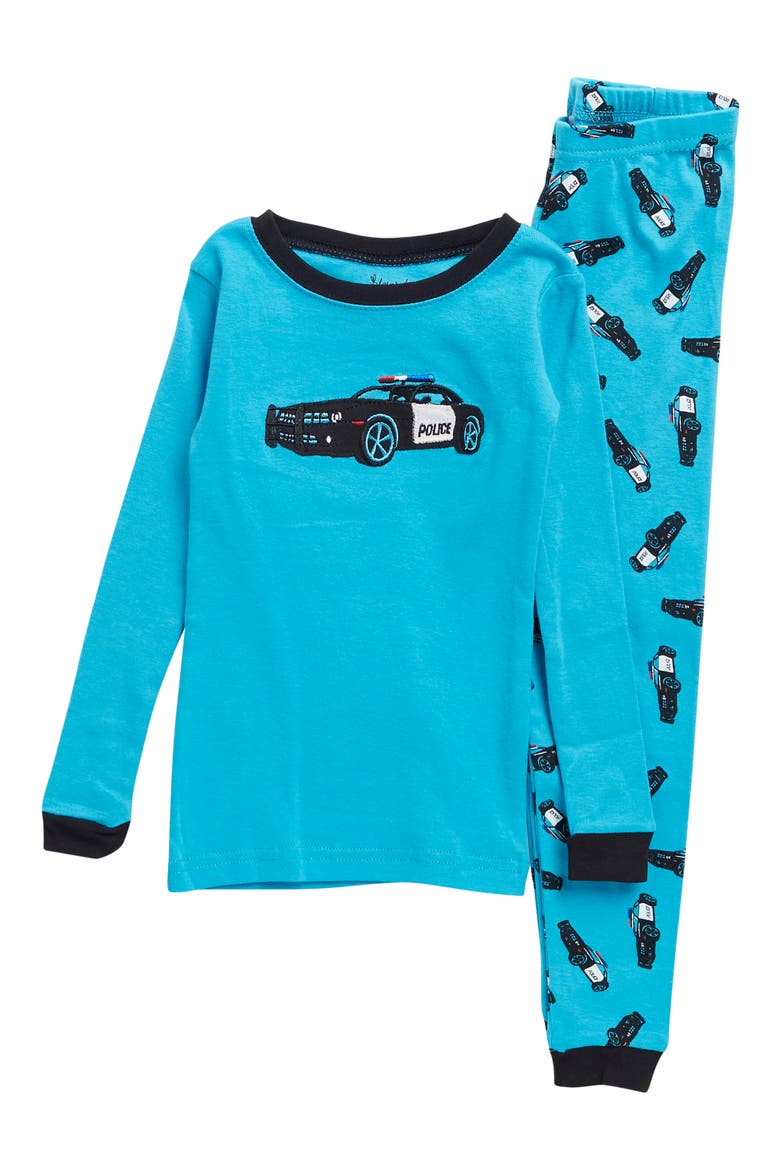 Kids Cotton Two-Piece Printed Pajamas, Vehicles & Machines, Main, color, BLUE