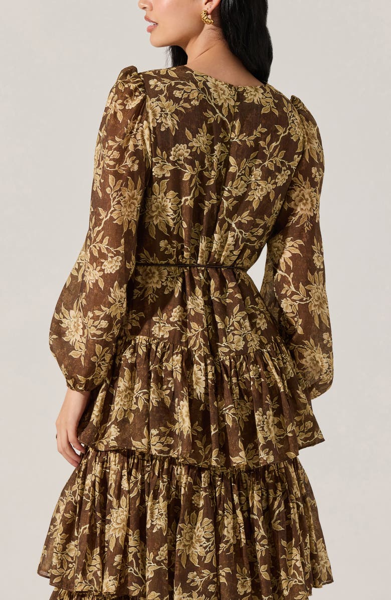 ASTR the Label Franchesca Floral Long Sleeve Tiered Cotton Blend Dress, Alternate, color, Olive Floral