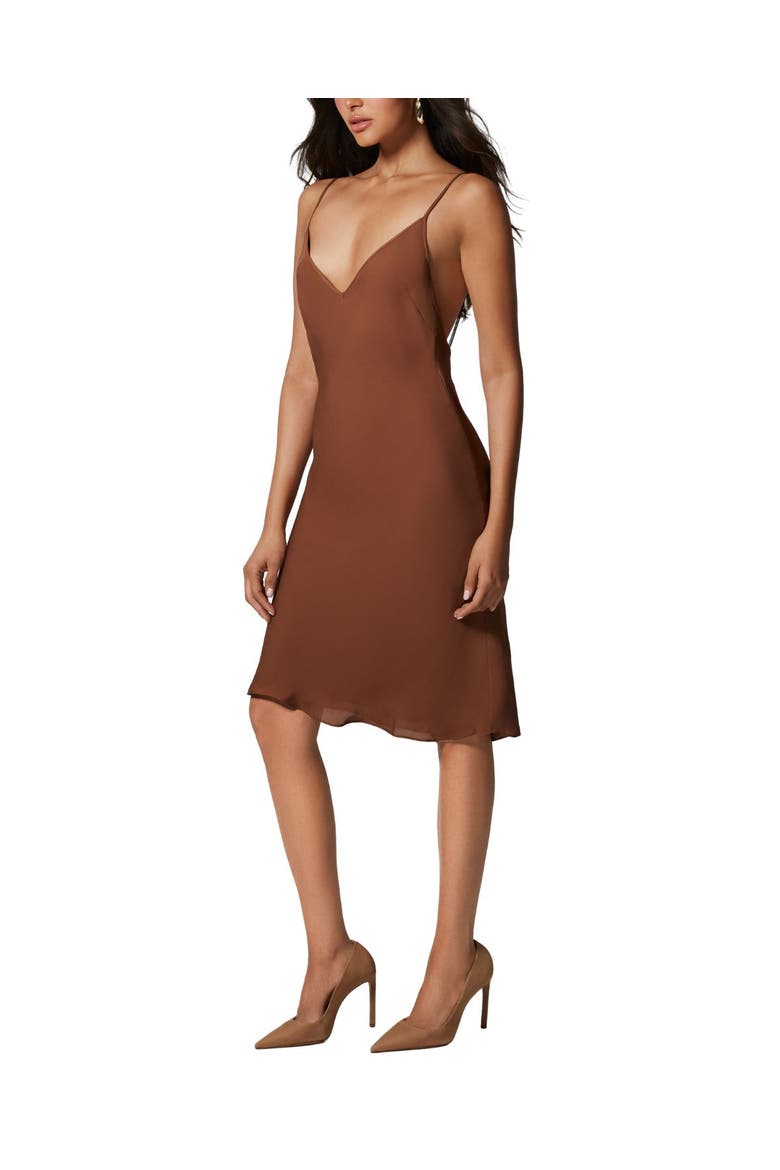 Georgette V-Back Slip Dress, Alternate, color, Café