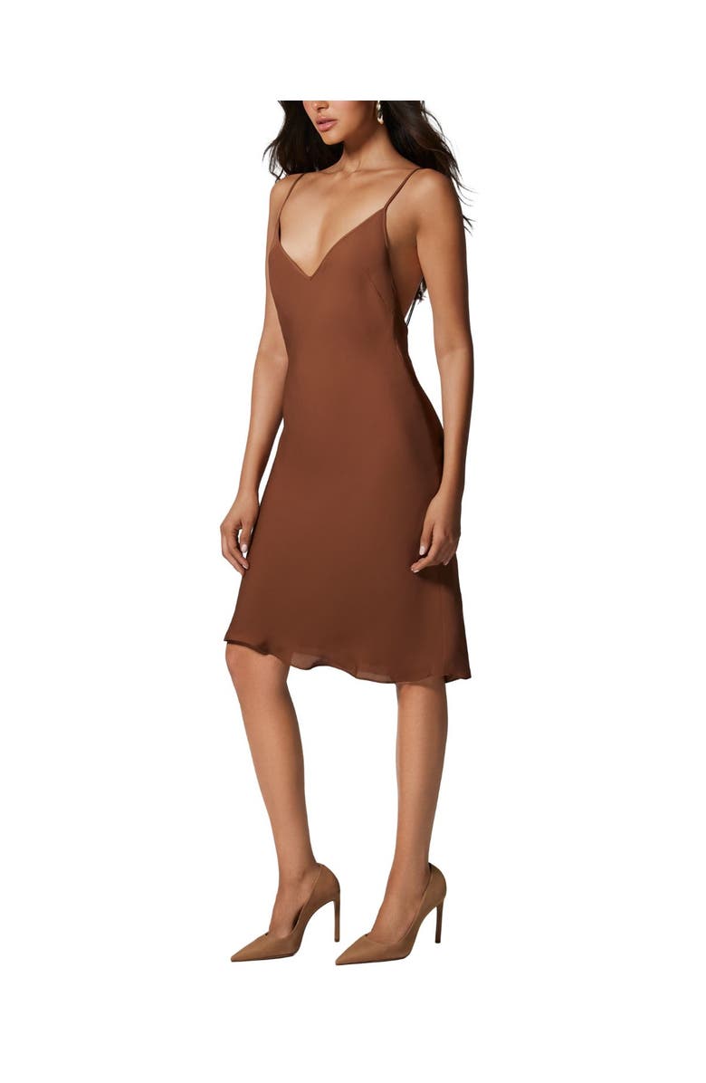 Kiki de Montparnasse Georgette V-Back Slip Dress, Alternate, color, Café