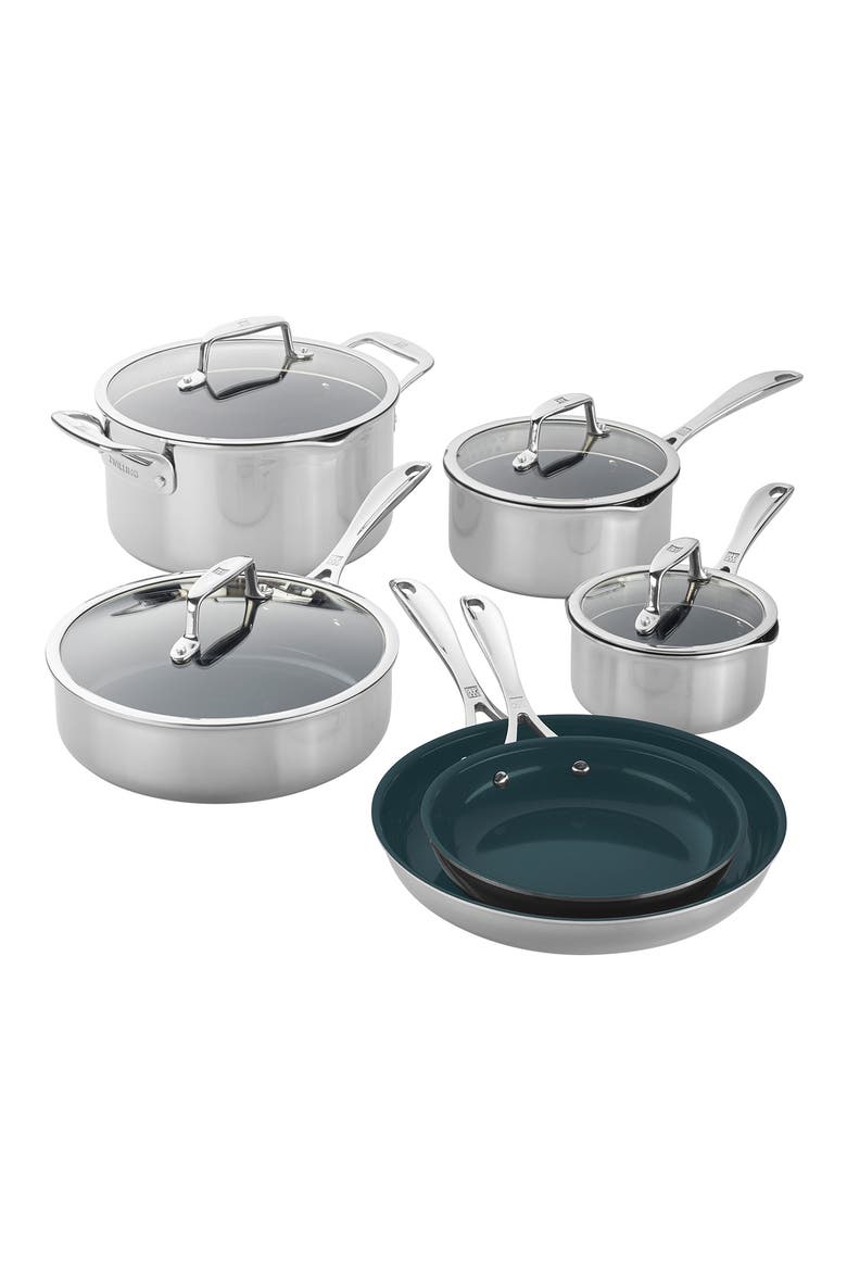 Clad CFX 10-Piece Nonstick Cookware Set, Main, color, STAINLESS STEEL