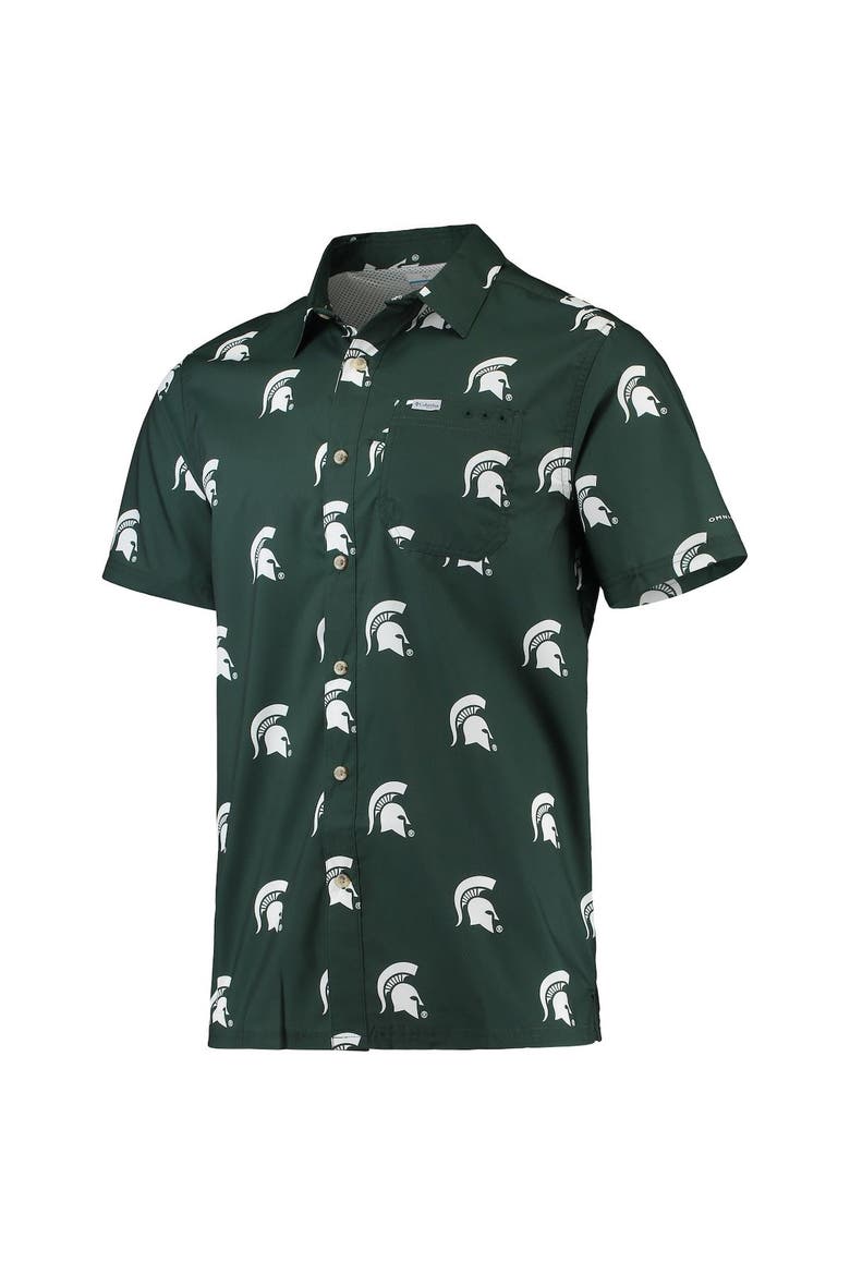 Men's Columbia Green Michigan State Spartans Super Slack Tide Omni-Shade Button-Up Shirt, Alternate, color, Green