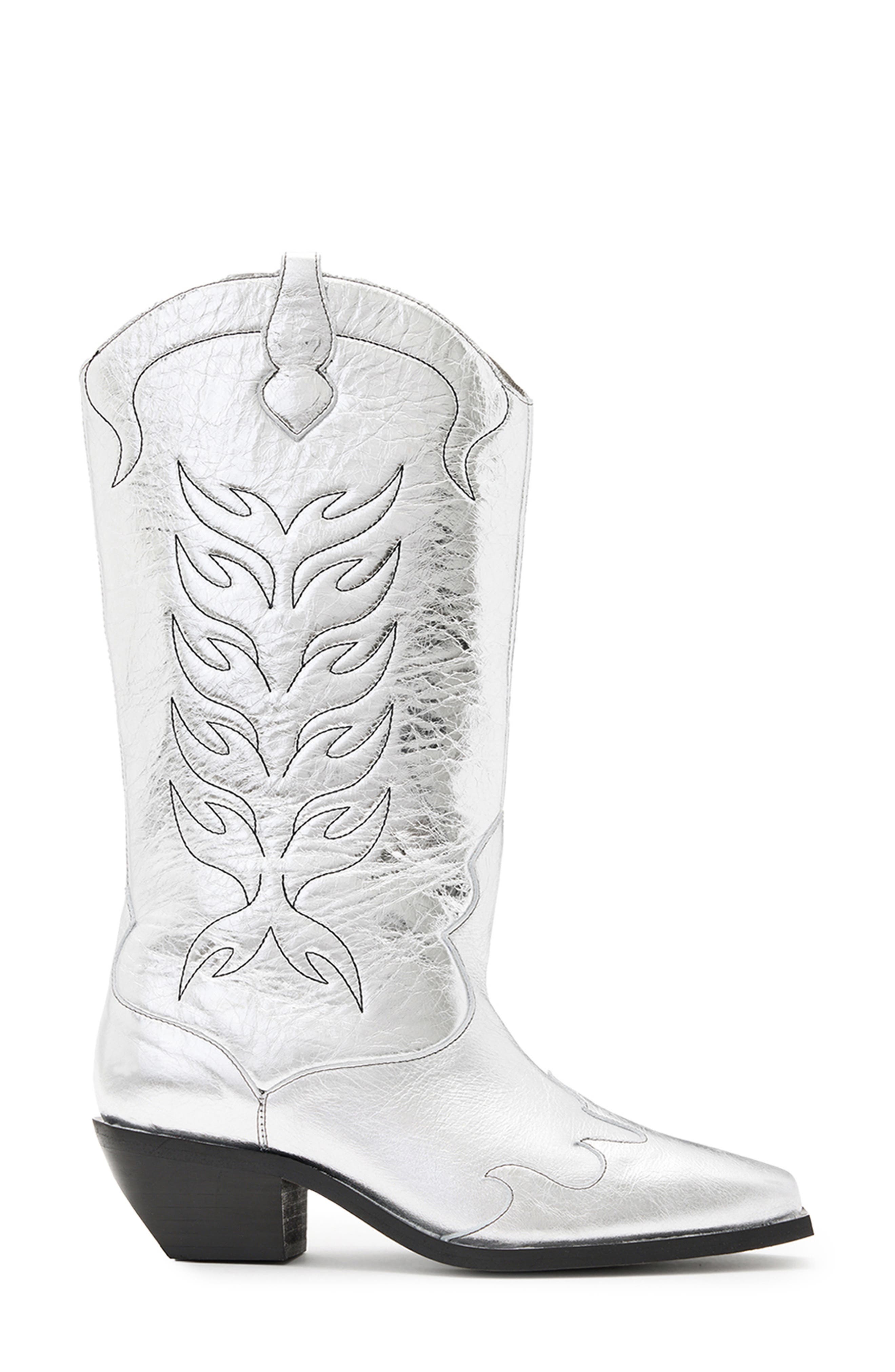 AllSaints Dolly Cowboy Boot, Alternate, color, Silver