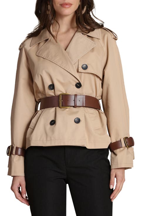 Short Trench Jacket with Faux Leather Belt