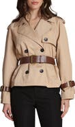 Avec Les Filles Short Trench Jacket with Faux Leather Belt