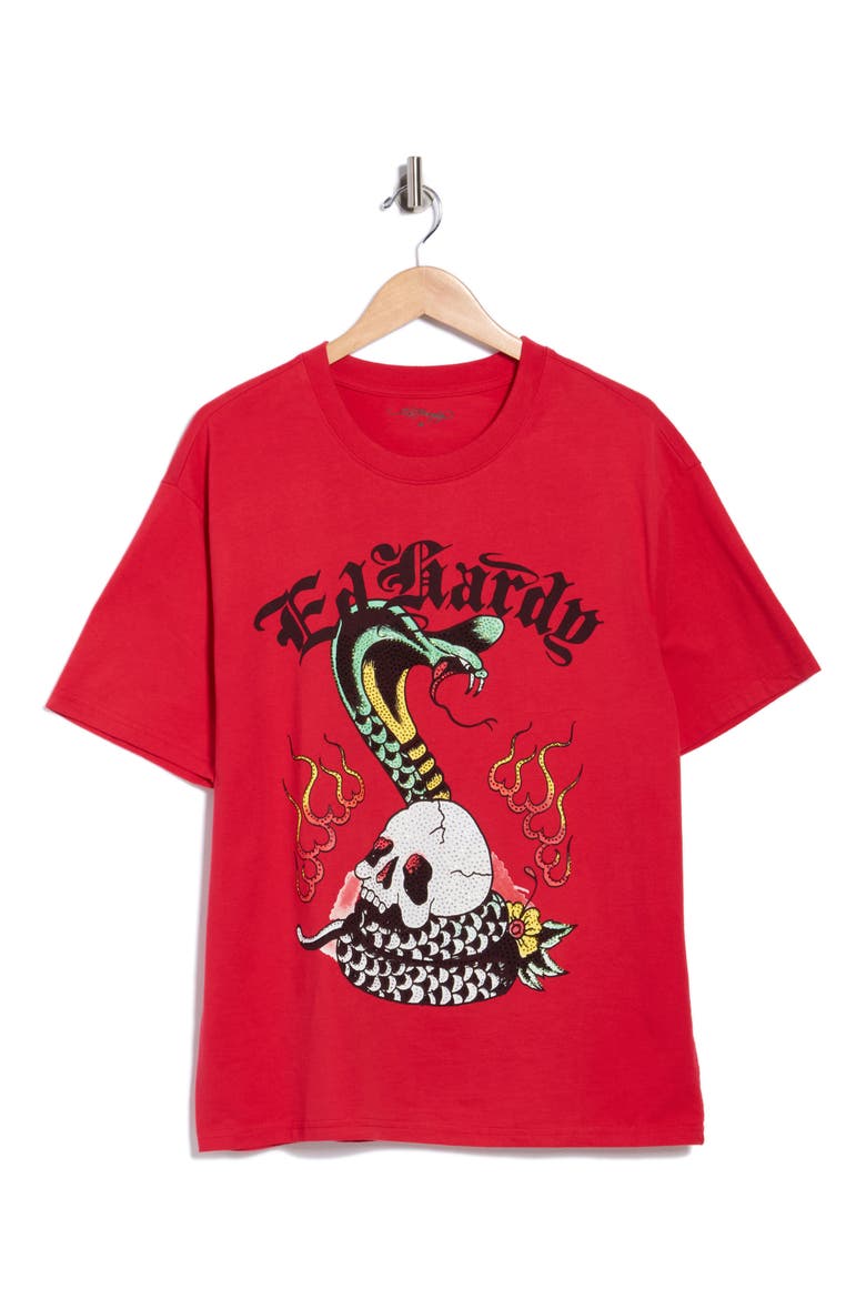 Rhinestone Cobra Skull Graphic T-Shirt, Alternate, color, RED