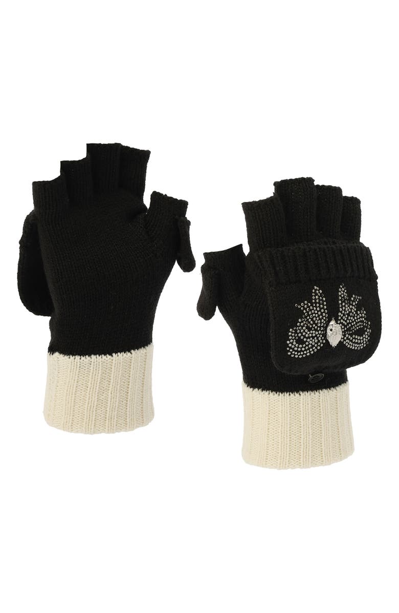 Kurt Geiger London Eagle Head Crystal Embellished Convertible Mittens, Alternate, color, Black Bone