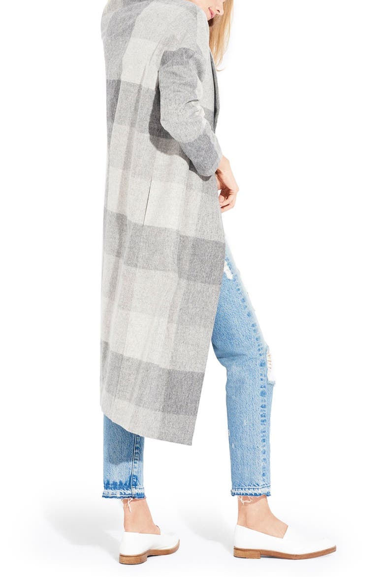 The Robe Wool Long Coat, Alternate, color, GREY PLAID