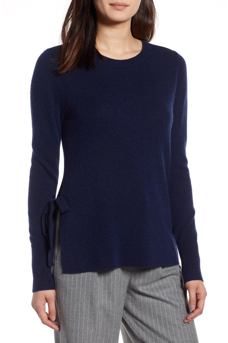 Side Tie Cashmere Sweater, Main, color, NAVY PEACOAT