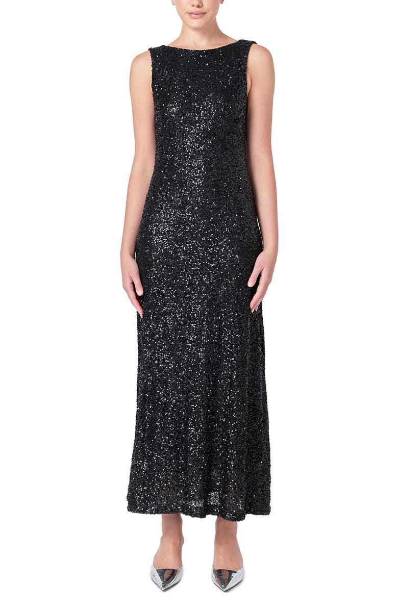 Endless Rose Open Back Sequin Maxi Dress, Alternate, color, Black