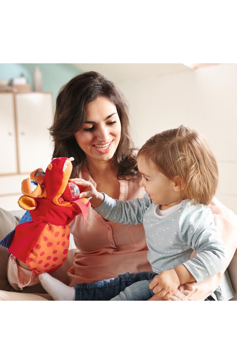 HABA Glove Puppet Eat it Up Dragon - Hand Puppet That Eats Small Objects, Perfect Toddler Toys for Ages 2-4, Sensory Hand Puppets, Preschool Toys, Alternate, color, Red Multi
