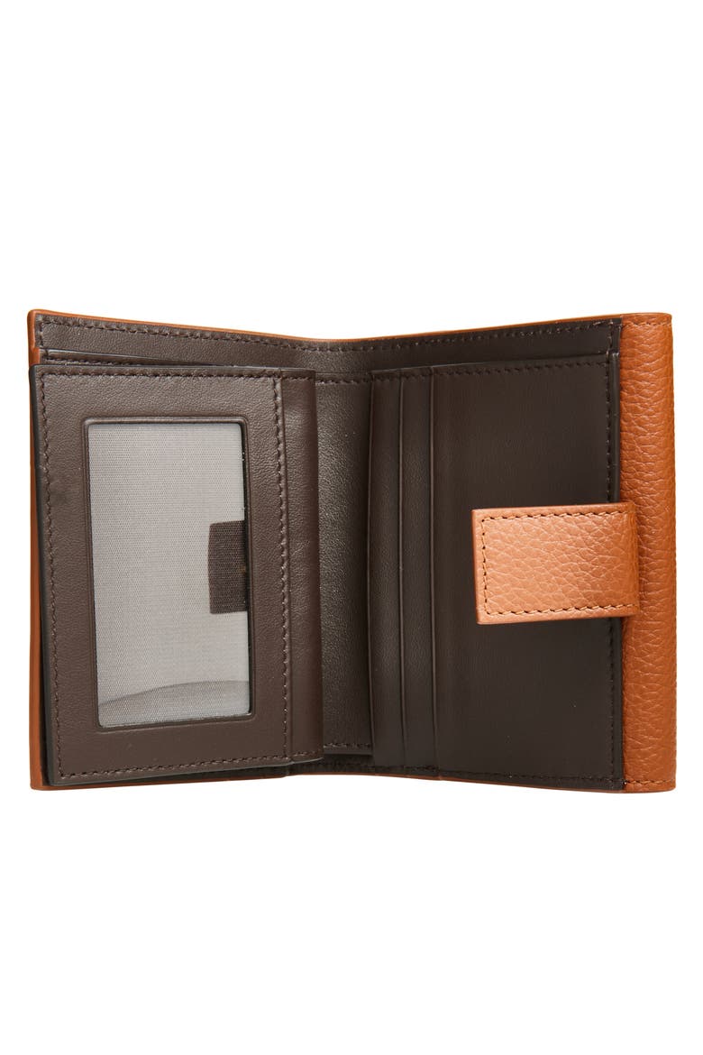 Double Gancio Leather Compact Wallet, Alternate, color, NEW COGNAC/T.MORO
