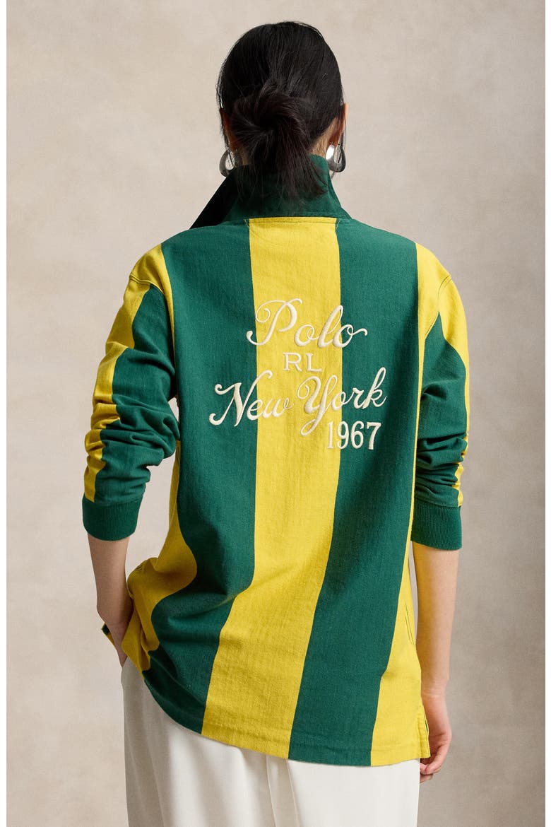 Oversized Long Sleeve Cotton Rugby Shirt, Alternate, color, KELLY GREEN/ CANARY YELLOW
