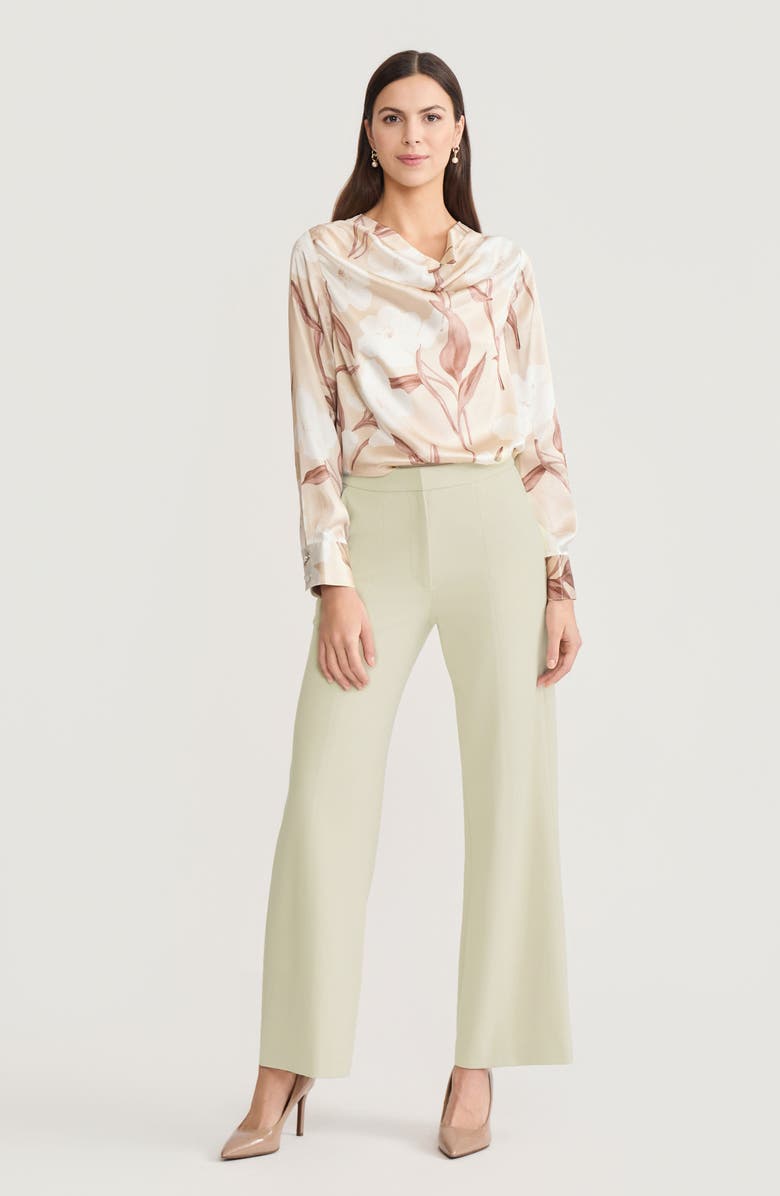 Misook Draped Neck Floral Print Silk Blouse, Alternate, color, Biscotti/Charmeuse