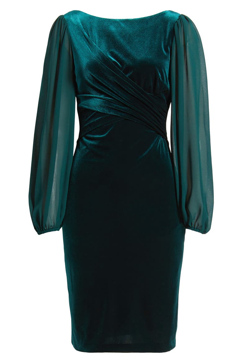 Long Chiffon Sleeve Velvet Dress, Alternate, color, HUNTER