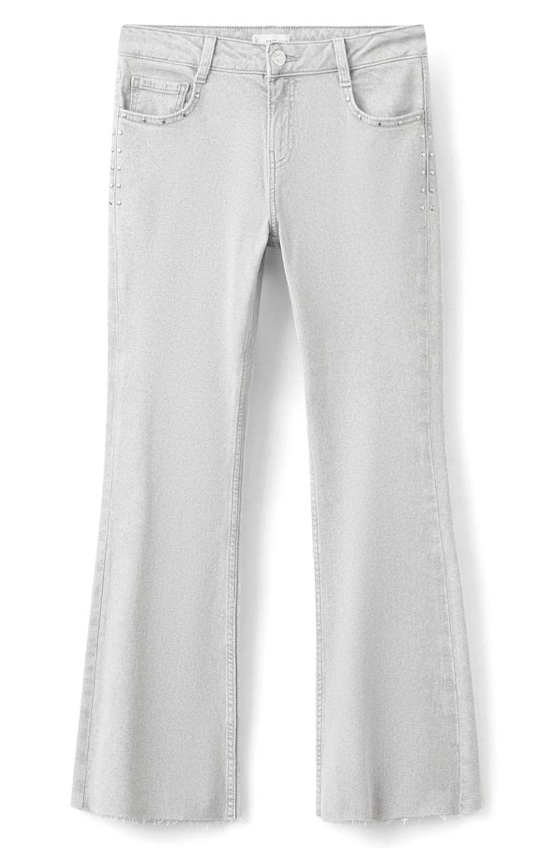 MANGO TEEN Studded Raw Hem Mid Rise Crop Flare Jeans, Alternate, color, Light Denim Grey