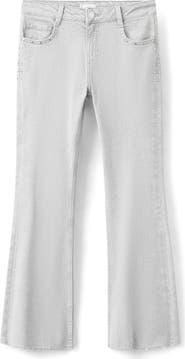 MANGO TEEN Studded Raw Hem Mid Rise Crop Flare Jeans