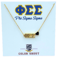 Color Shout Phi Sigma Sigma Sorority Gold Heart Necklace