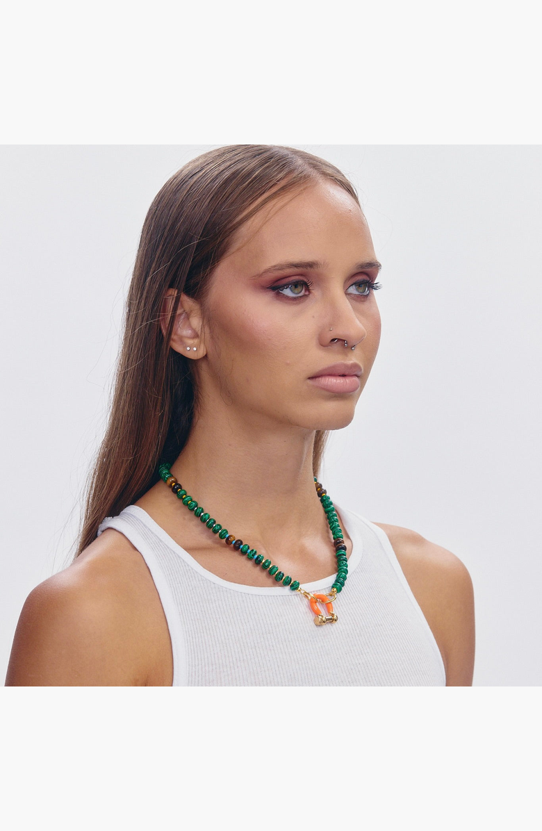 SHOP SPICY DAN Bean Gender Inclusive Malachite Tiger Eye Necklace, Alternate, color, Green