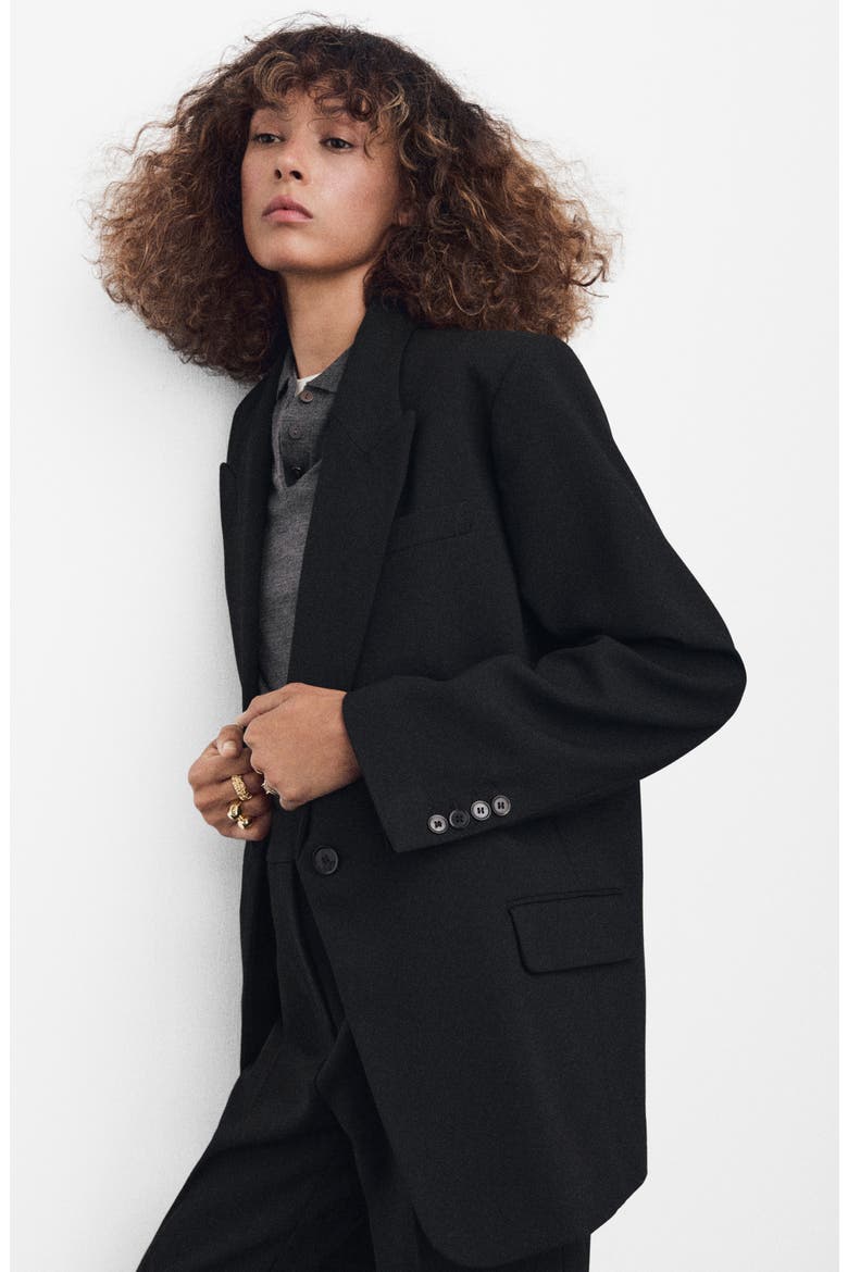 Straight Fit One-Button Suit Blazer, Alternate, color, BLACK