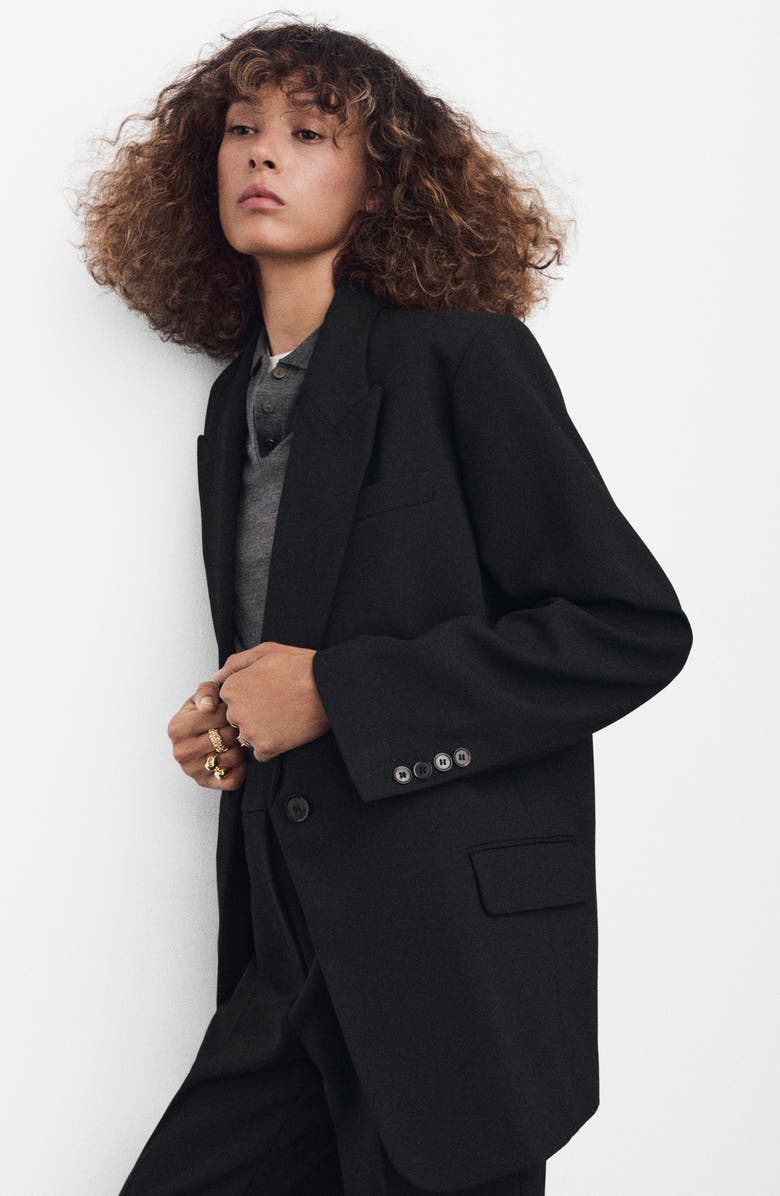 MANGO Straight Fit One-Button Suit Blazer, Alternate, color, Black