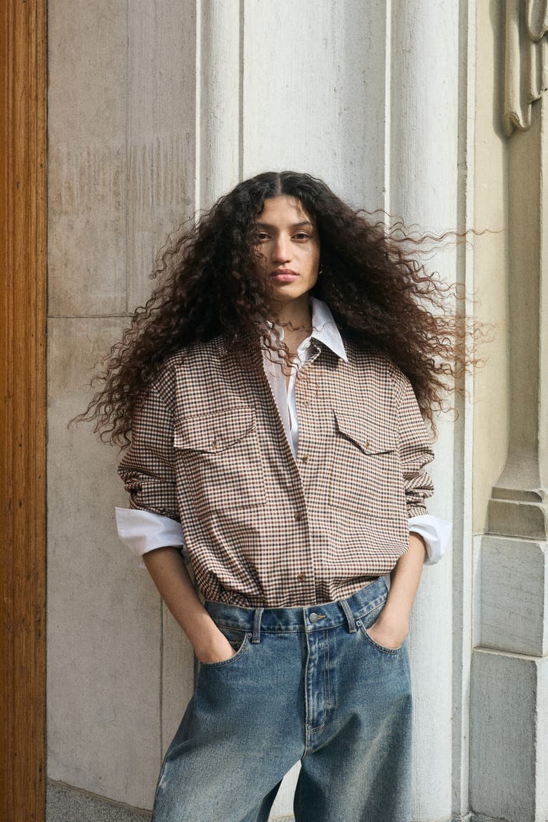 Oversized Flannel Shirt, Main, color, Light beige/gingham