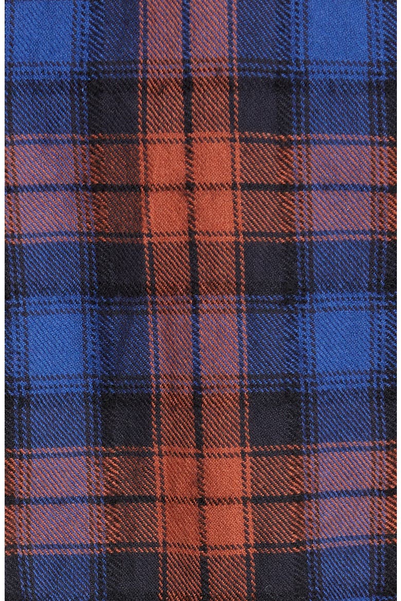Puff Sleeve Plaid Flannel Shirt, Alternate, color, NAVY/ RUST PLAID