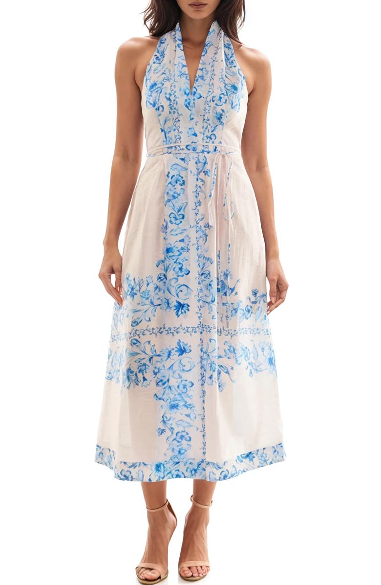 Socialite Midi Halter Dress, Main, color, Blush/ Blue