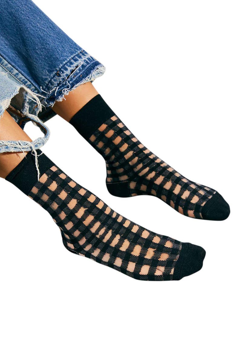 HIGH HEEL JUNGLE Gingham Places Sheer Quarter Crew Socks, Alternate, color,