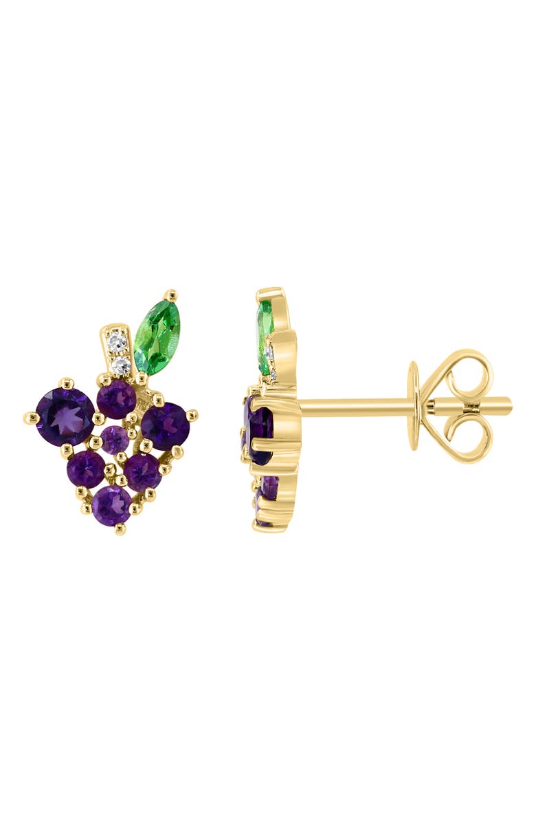 EFFY 14K Gold Diamond & Amethyst Grape Stud Earrings, Alternate, color,