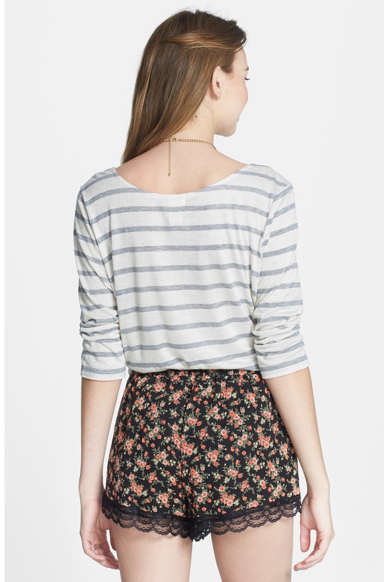 Lace Trim Floral Print Shorts, Alternate, color, BLACK FLORAL