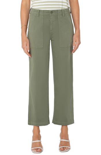 Liverpool Los Angeles Crop Wide Leg Twill Cargo Pants In Green