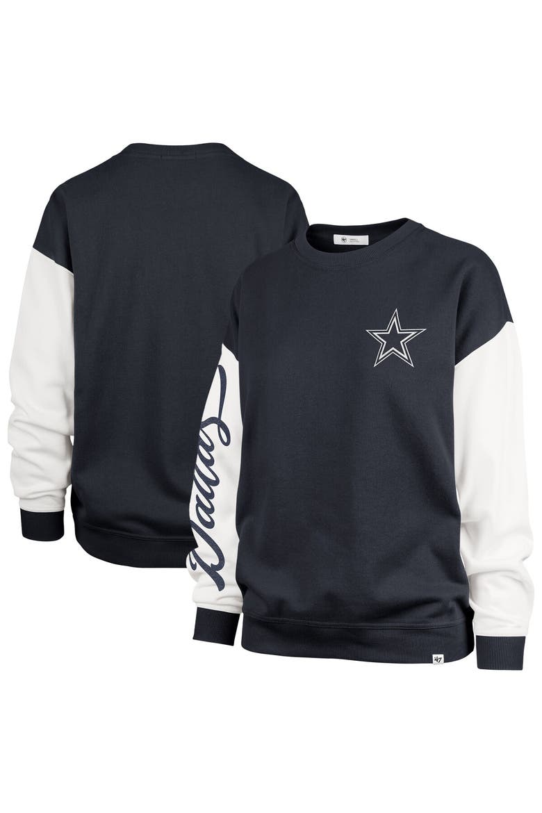 Women's '47  Blue Dallas Cowboys Double Header Rise Andie Pullover Sweatshirt, Main, color, Navy