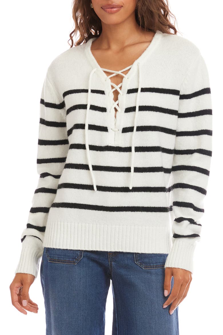 Stripe Lace-Up Sweater, Main, color, STRIPE