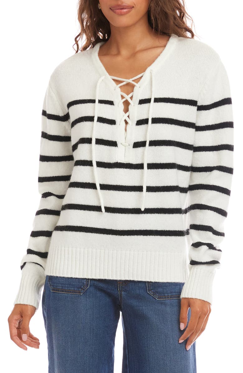 Karen Kane Stripe Lace-Up Sweater, Main, color, Stripe