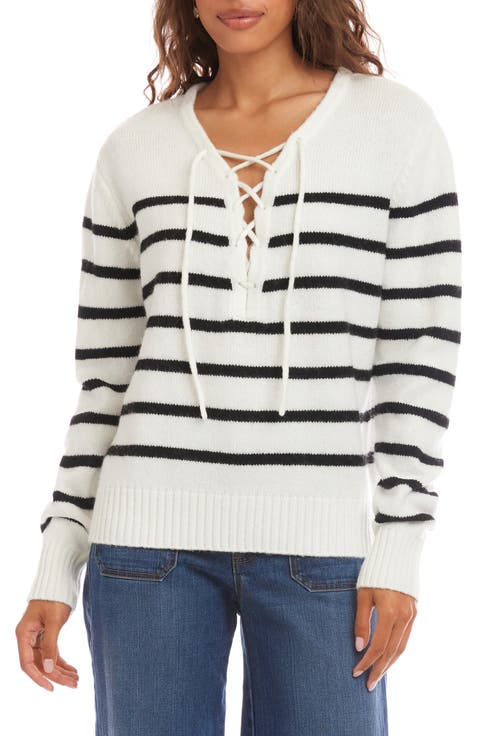 Stripe Lace-Up Sweater