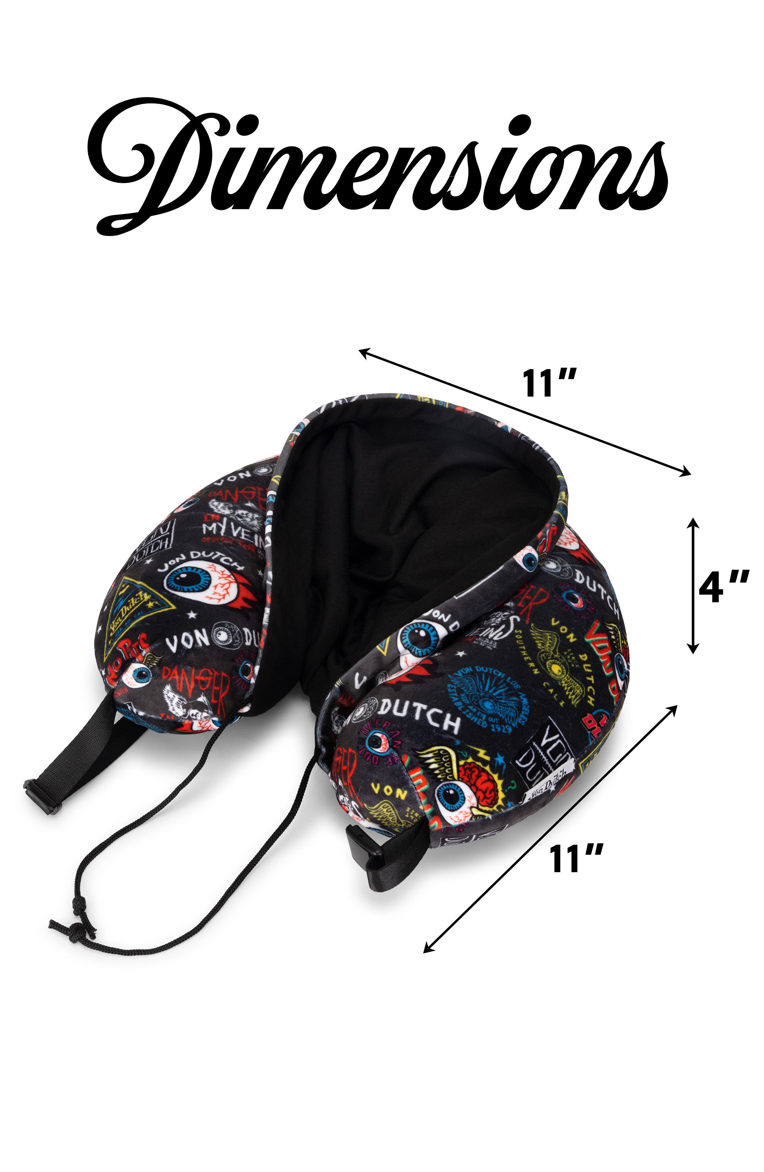 Von Dutch Jax Hooded Memory Foam Travel Neck Pillow, Alternate, color, Black