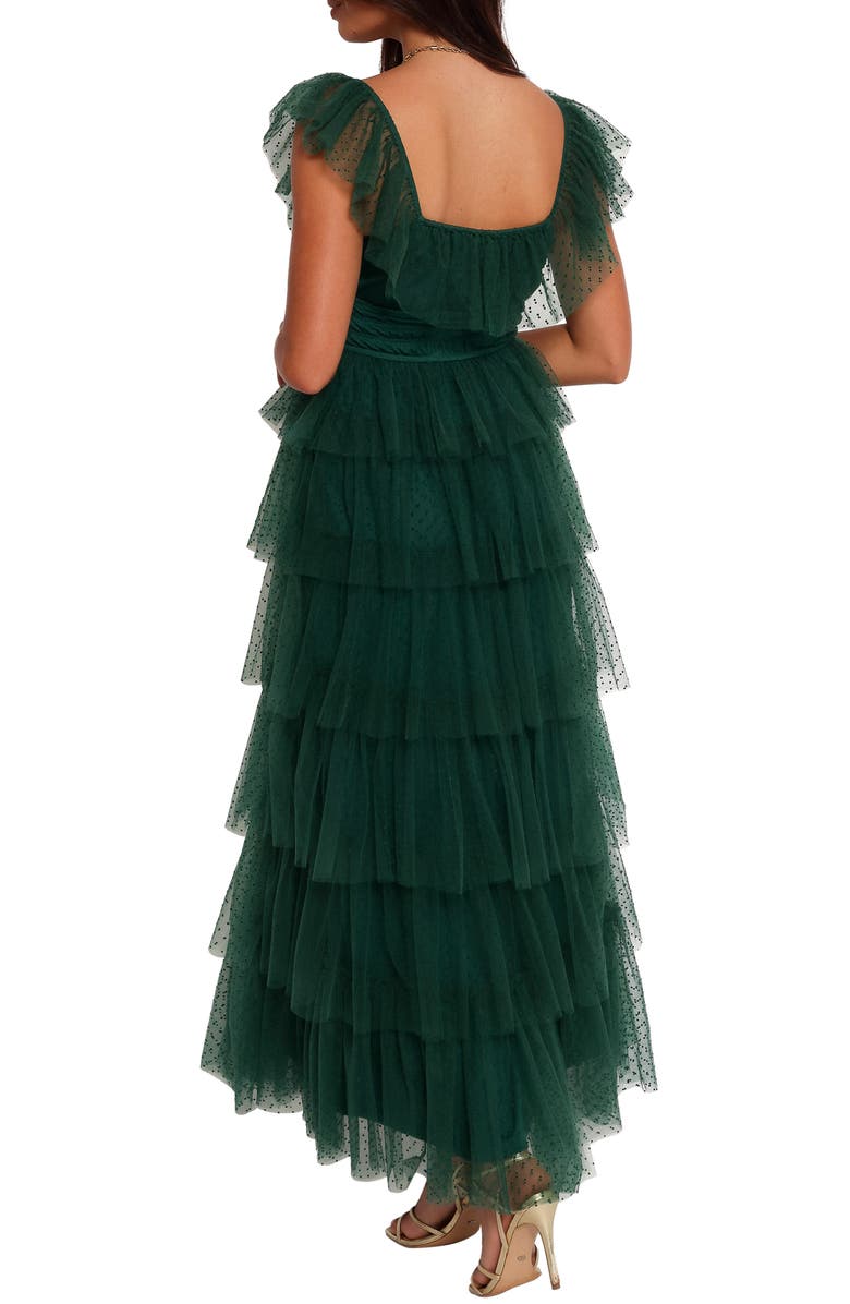 Petal & Pup Belle Swiss Dot Tulle Tiered Maxi Dress, Alternate, color, Hunter Green