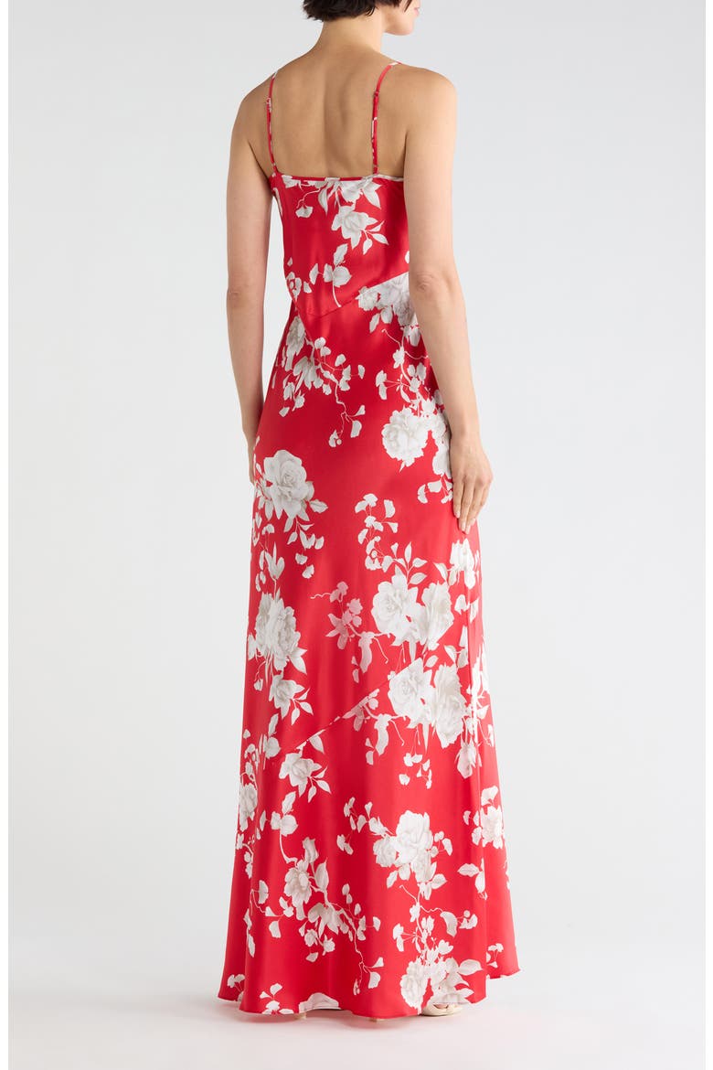 Charmaine Floral Silk U-Neck Gown, Alternate, color, RED/ IVORY IKEBANA