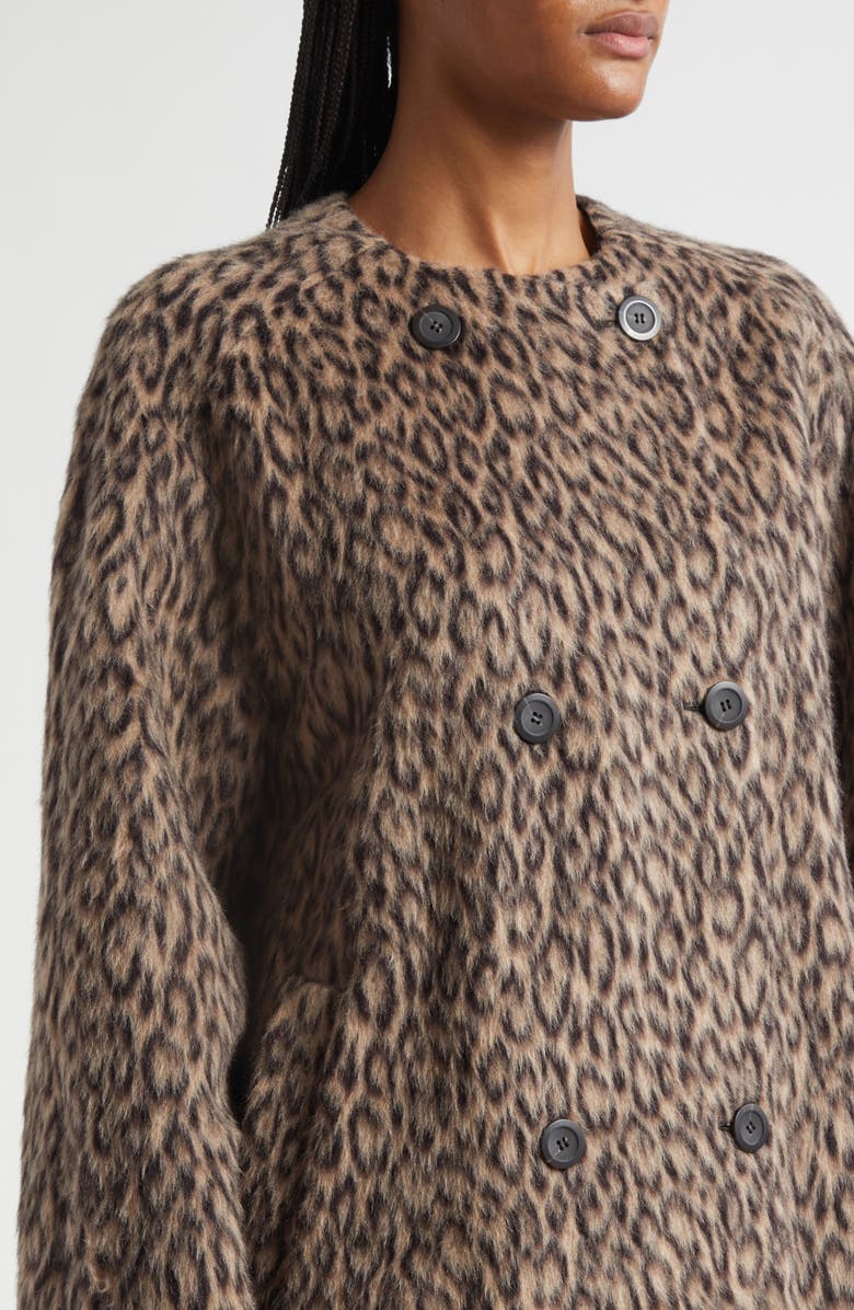Emporio Armani Leopard Print Wool Blend Double Breasted Jacket, Alternate, color, Beige Multi