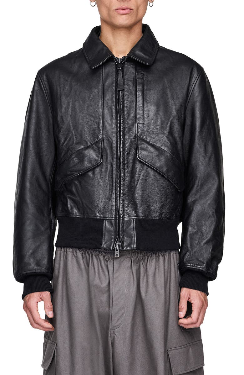 adidas Leather Bomber Jacket, Main, color, Black