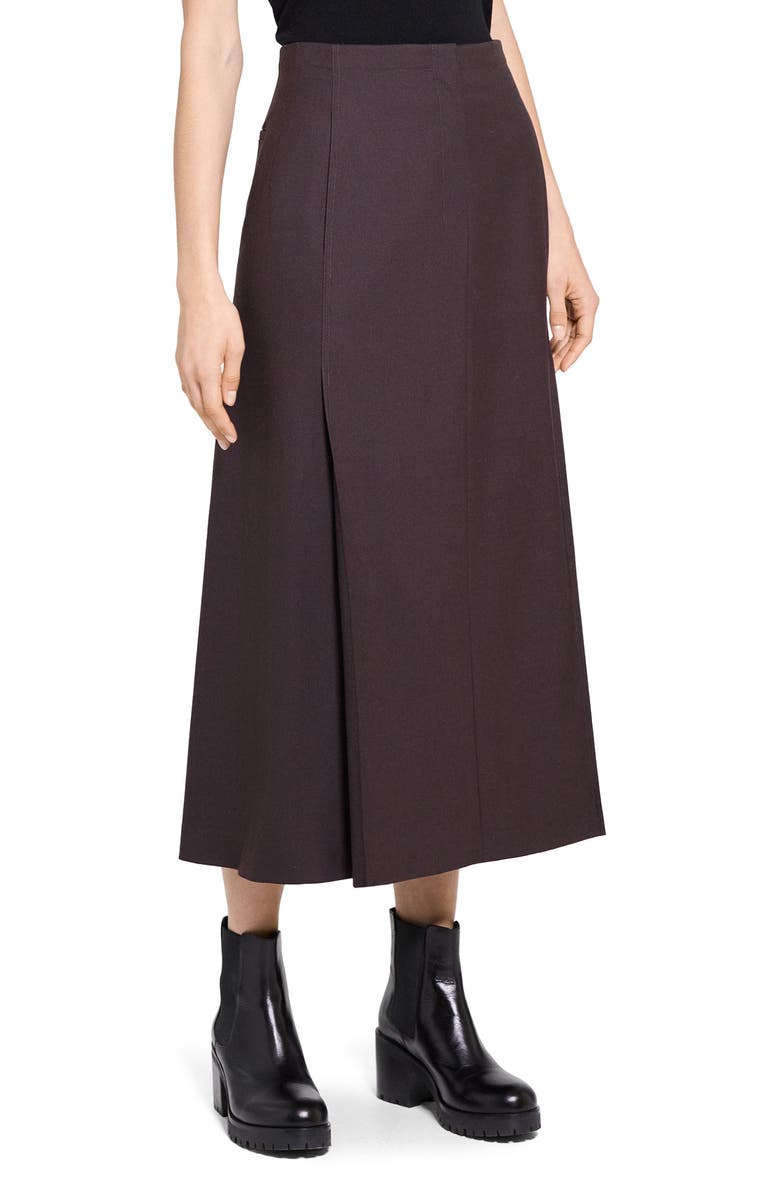 Theory Pleated A-Line Skirt, Alternate, color, Cacao