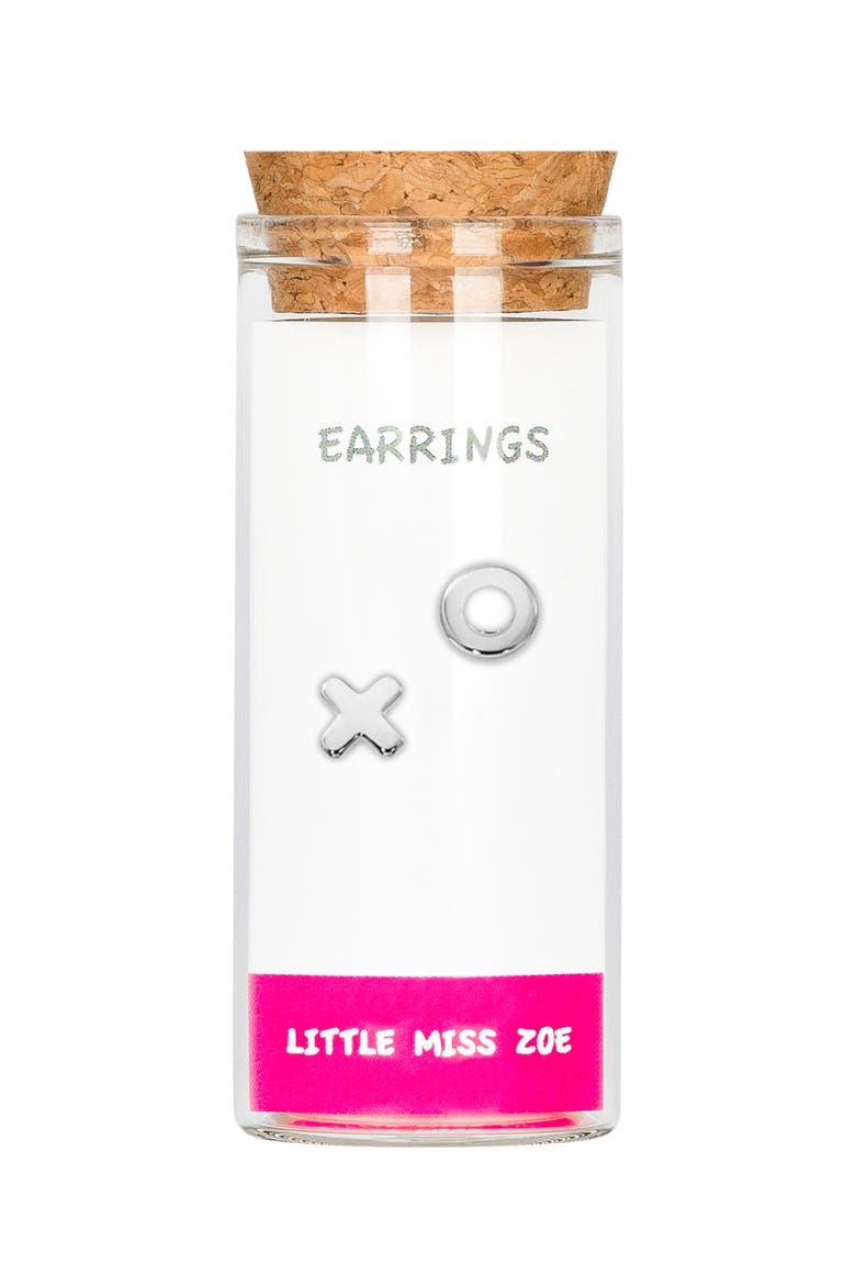 Kids' Sterling Silver X/O Stud Earrings in Gift Bottle, Main, color, Silver